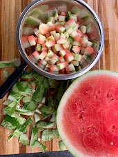 Peeling watermelon rind