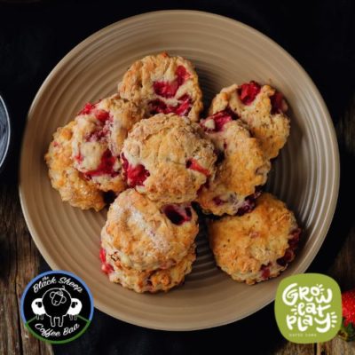 Strawberry Rhubarb Drop Scones - Healthy Harvest of North Iowa